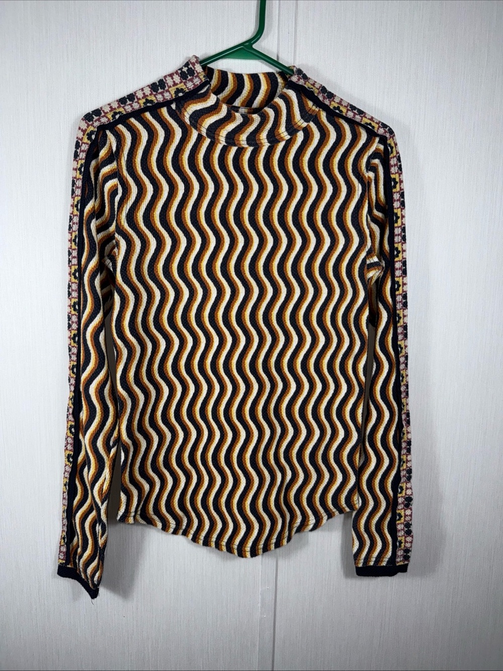 We The Free x Free People L Ivory Combo Print Mock Neck Sweater 70’s Groovy Vibe